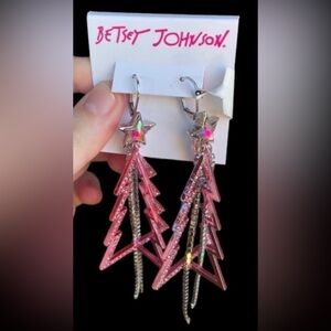 BETSEY JOHNSON Open Pink with Crystal Strand Christmas Tree Dangle
Earrings NWT
